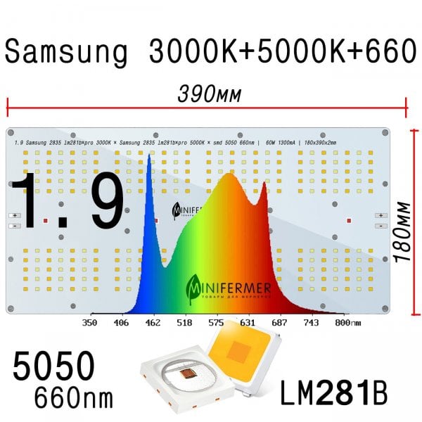 Уценка 1.9 Quantum board 180 х 390 Samsung 2835 lm281b+pro 3000K + Samsung 2835 lm281b+pro 5000K + smd 5050 660nm